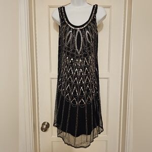 Black and Silver Beaded Dress M EUC